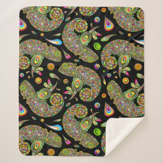 カメレオンサイケデリックファンタジー シェルパブランケット (正面)