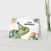 カメレオンリザードワイルドアニマルカラフルハット誕生日 カード (正面)
