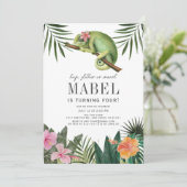 カメレオン爬虫類トロピカルガールホワイト誕生日 招待状 (スタンド正面)