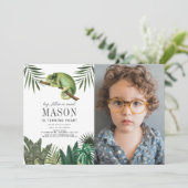 カメレオン爬虫類ボーイホワイト誕生日写真 招待状 (スタンド正面)