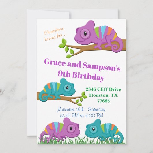 カメレオン誕生日招待状 招待状 (正面)