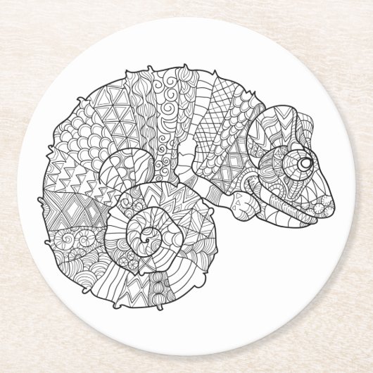 カメレオンZendoodle ラウンドペーパーコースター (正面)