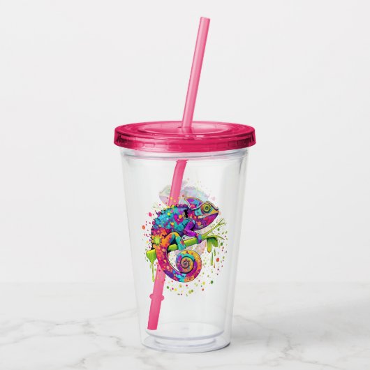 カメレ絵を描オンシンドウォーター色スタイル アクリルタンブラー (裏面)