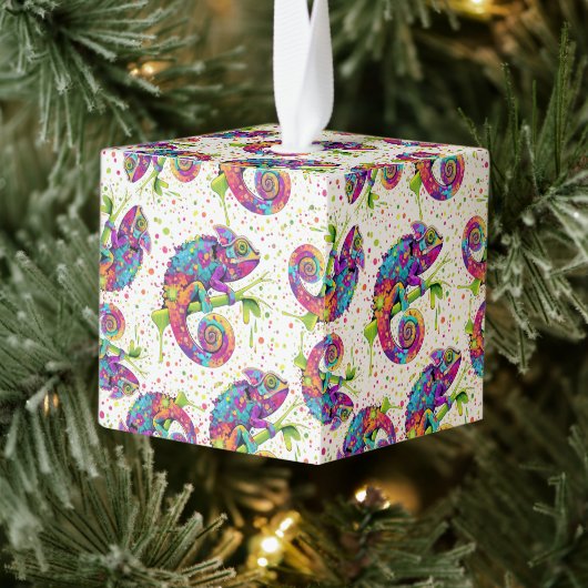 カメレ絵を描オンシンドウォーター色スタイル キューブオーナメント (ツリー)