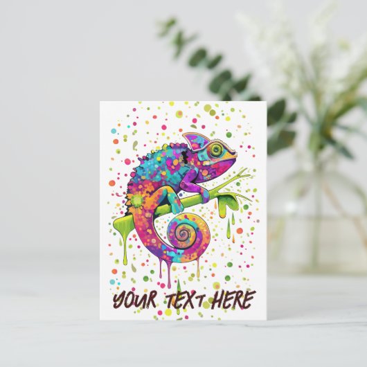 カメレ絵を描オンシンドウォーター色スタイル シーズンポストカード (スタンド正面)