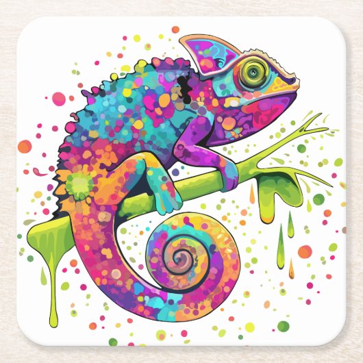 カメレ絵を描オンシンドウォーター色スタイル スクエアペーパーコースター (正面)