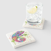 カメレ絵を描オンシンドウォーター色スタイル ストーンコースター (横)