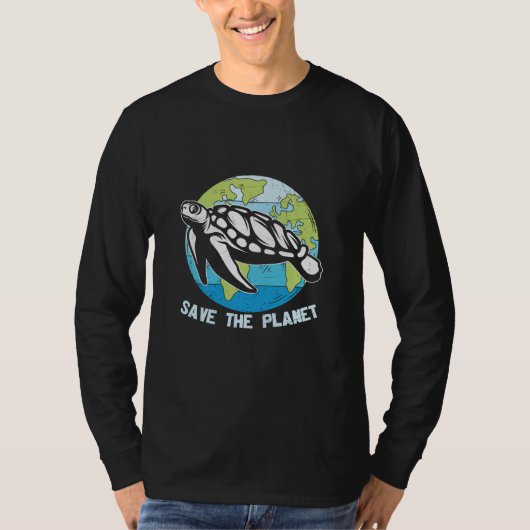 カメ好き | 地球を救おう Tシャツ (正面)