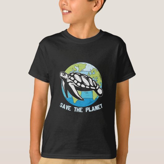カメ好き | 地球を救おう Tシャツ (正面)