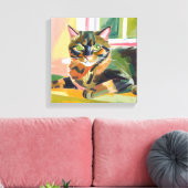 カメ猫 | 美しい猫絵を描の キャンバスプリント (インサイチュ (リビング))