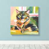 カメ猫 | 美しい猫絵を描の キャンバスプリント (インサイチュ (ウッドフロア))