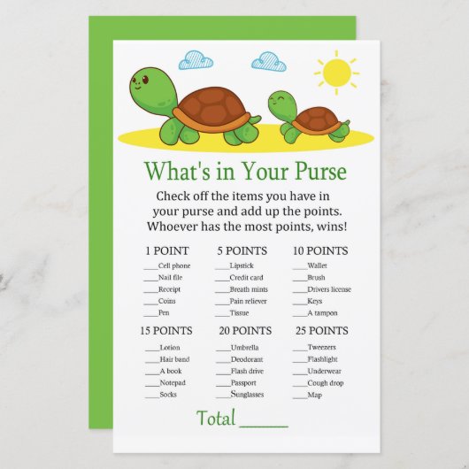 カメ財布ゲームの赤ちゃんシャワーに何が含まれている (正面/裏面)