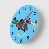 カメ飛んでいるラ ラウンド壁時計 (傾斜)