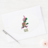 カメ5K – ピンク 楕円形シール (封筒)