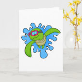 カメ 水泳 水泳用ゴーグル カード (黄色い花)