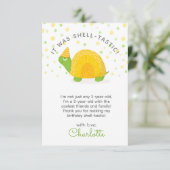 カメ、緑黄色、子供の誕生日 サンキューカード (スタンド正面)