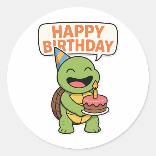 カメ 誕生日おめでとう  ラウンドシール (正面)