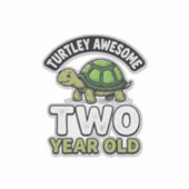 カメ 2歳の誕生日 ヴィンテージ風彫刻 Tシャツ シール (正面)
