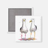 カモおもしろいメインクスケッチ – コミカルなカモメ マグネット (正面/裏面)