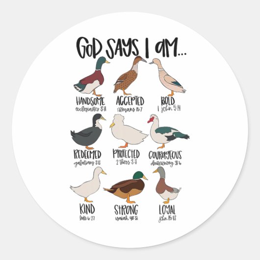 カモのタイプChristian God Says I Am Bible Verse Rel ラウンドシール (正面)