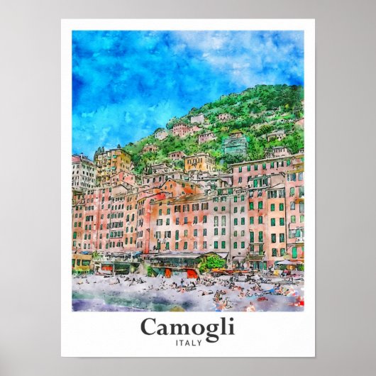 カモグリItaly旅行水の色の手描き ポスター (正面)