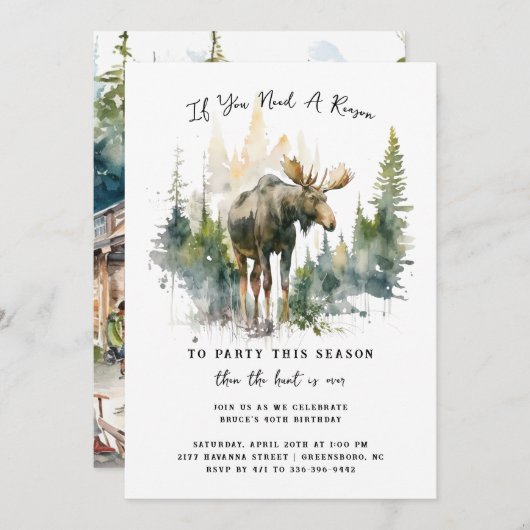 カモシカ | 狩猟をテーマにした誕生日パーティー 招待状 (正面/裏面)