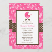 カモピンクブラウンのベビーカー ドット ベビーシャワー 招待状 (正面/裏面)