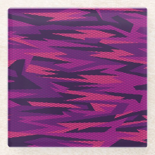 カモフストライプのラージ:抽象芸術幾何学的パターン ガラスコースター (正面)