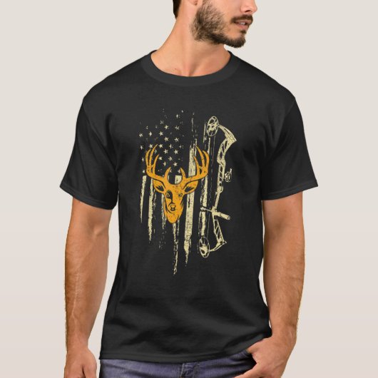 カモフラージアメリカ国旗のボウアーチェリーディー Tシャツ (正面)