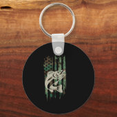 カモフラージアメリカ国旗のワレー魚釣り キーホルダー (正面)