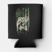 カモフラージアメリカ国旗のワレー魚釣り 缶クーラー (正面)