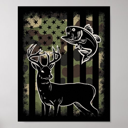 カモフラージアメリカ国旗魚釣り狩りハンターデ ポスター (正面)