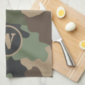 カモフラージウッドランド迷彩柄カーキタンブラックモノグラム キッチンタオル (四つ折り)