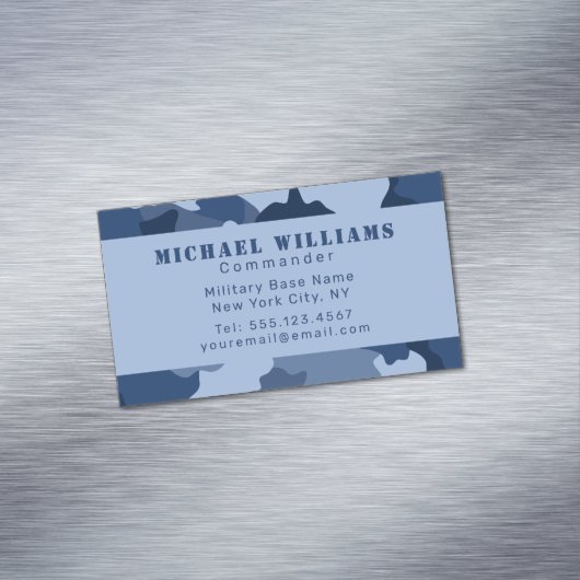 カモフラージウッドランド迷彩柄ブルーネイビーモノグラム マグネット名刺 (インサイチュ)