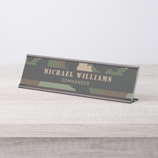 カモフラージウッドランド迷彩柄軍隊カーキタンブラック デスクネームプレート (正面)
