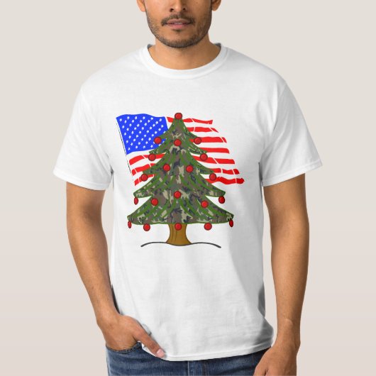 カモフラージクリスマス米国国旗 Tシャツ (正面)