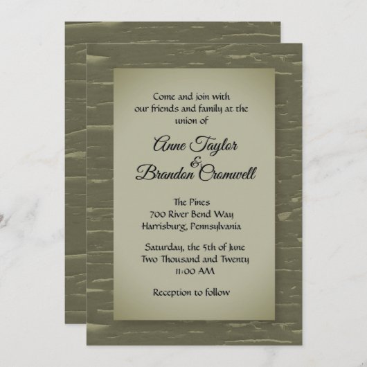 カモフラージグリーンバークデザイン結婚式招待状 招待状 (正面/裏面)