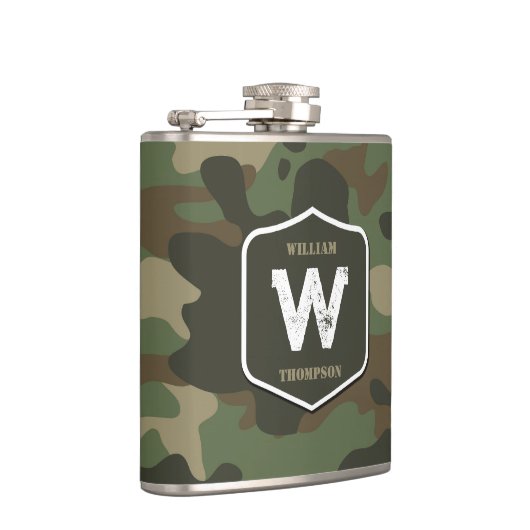カモフラージグリーン迷彩柄軍パターンモノグラム フラスク (右)