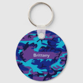 カモフラージダークブルー&パープルパターン名前の追加 キーホルダー (正面)