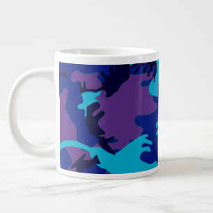 カモフラージダークブルー&パープルパターン ジャンボコーヒーマグカップ