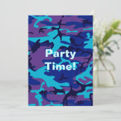 カモフラージダークブルー&パープル誕生日パーティー 招待状 (スタンド正面)