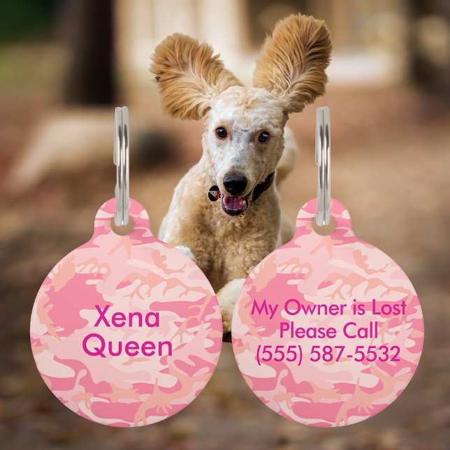 カモフラージパステルピンク抽象芸術ペット名 ペット　ネームタグ (Camouflage Pastel Pink Abstract Pet Name Pet ID Tag)