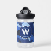カモフラージブルー迷彩柄軍パターンモノグラム学校 ウォーターボトル (正面)