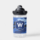 カモフラージブルー迷彩柄軍パターンモノグラム学校 ウォーターボトル (背面)