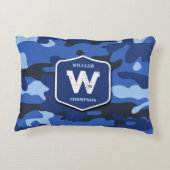 カモフラージブルー迷彩柄軍パターンモノグラム アクセントクッション (裏面)