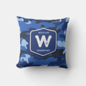 カモフラージブルー迷彩柄軍パターンモノグラム クッション (正面)