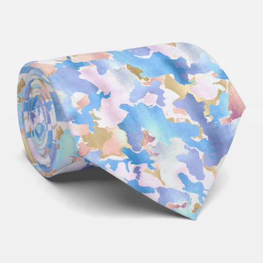 カモフラージメタリックピンクブルー金ゴールド抽象芸術 ネクタイ (ロール)