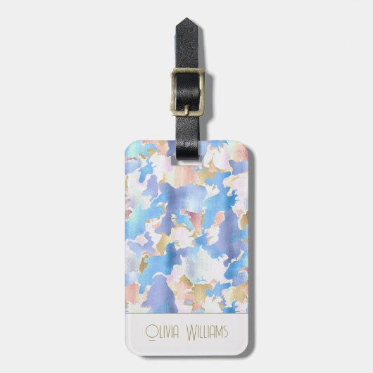 カモフラージメタリックピンクブルー金ゴールド抽象芸術 ラゲッジタグ (正面縦)