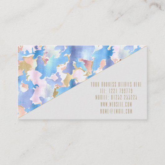 カモフラージメタリックピンクブルー金ゴールド抽象芸術 名刺 (裏面)