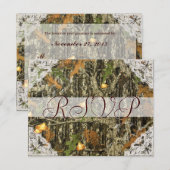 カモフラージュとアンティークホワイトレースのウェディングRSVP 出欠カード (正面/裏面)